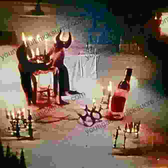 Experimental Satanists Performing A Ritual In A Dimly Lit Room, Surrounded By Candles And Ancient Symbols Experimental Satanism: Evoking Dark And Forgotten Realities